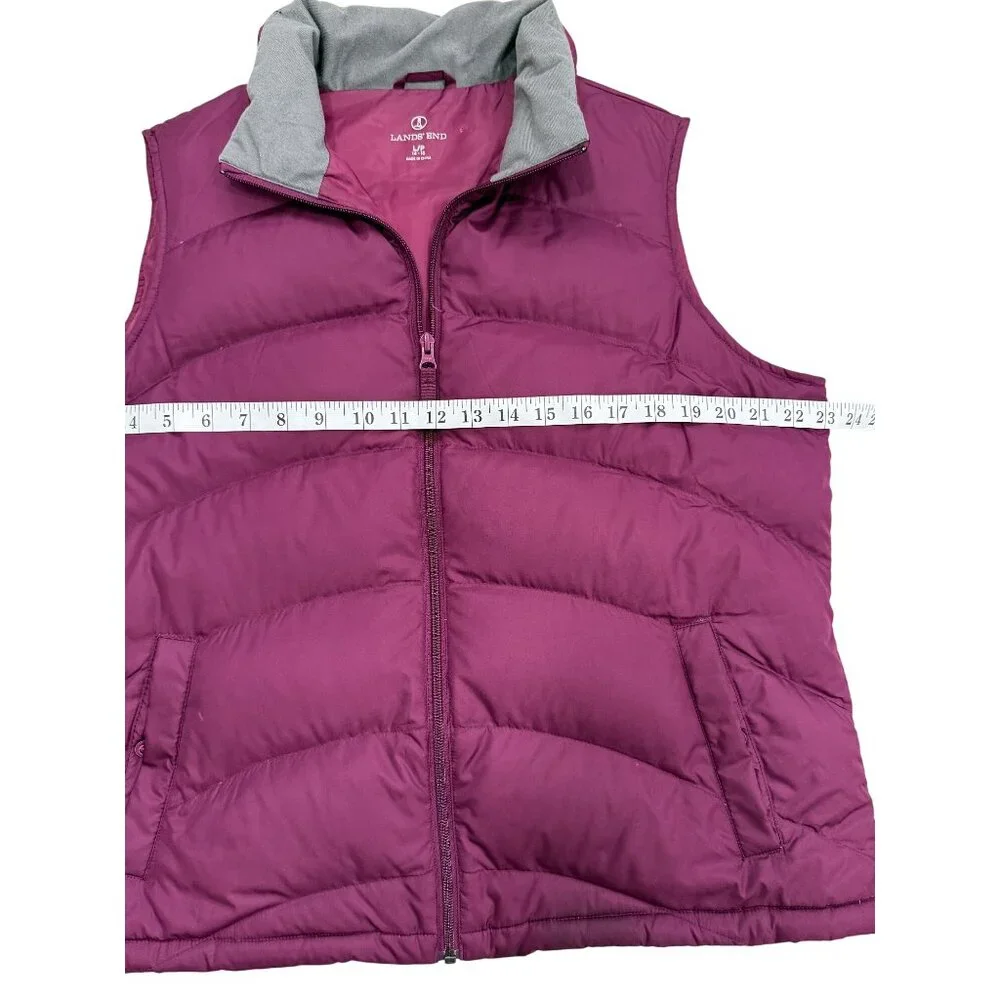 Lands End Womens Size L Petite Quilted Down Puffer Vest Gray-Collar Full-Zip - Picture 6 of 7